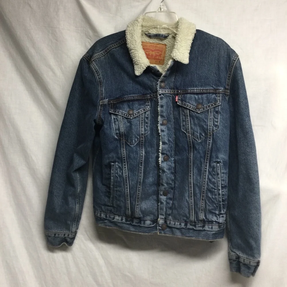 Levi's Men's Blue Sherpa-Lined Denim Trucker Jacket Sz M